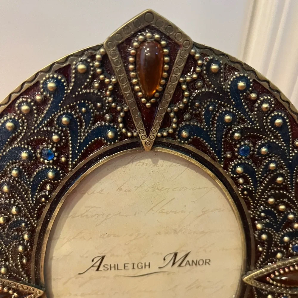 Vintage Ashleigh Manor Jeweled Pewter Photo Frame